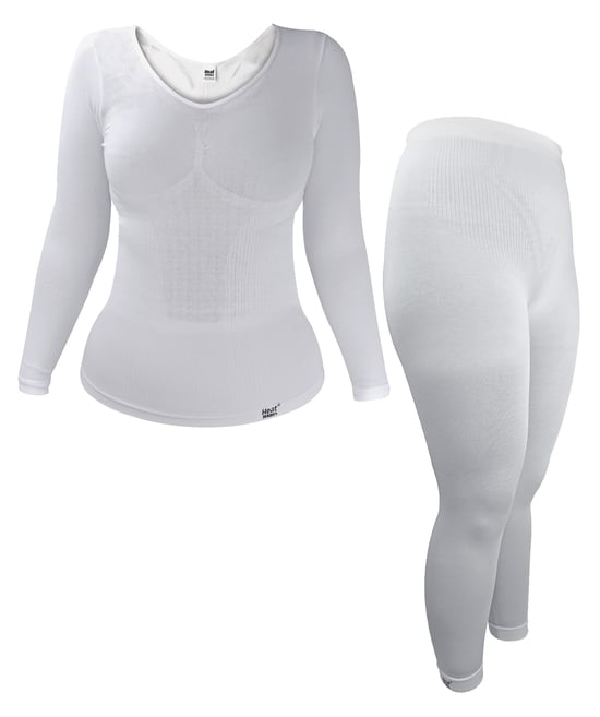 Conjunto de Ropa Interior Térmica para Mujer | Calentadores | Extra Caliente Invierno Top de Manga Larga & Pantalones Largos - Blanco - Image 1