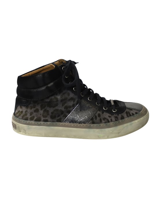 Jimmy Choo Belgravia Leopard High Top Trainers in Multicolor Leather - Image 1
