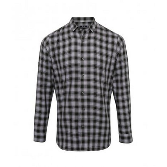Premier Mens Mulligan Check Long Sleeve Shirt (Steel/Black)