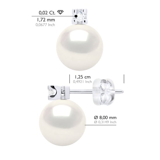 Earrings Prestige -Diamonds 0,04 Cts - Quality HSI - White Gold 375 and Real Freshwater Pearls Round 8-9 mm - Image 3
