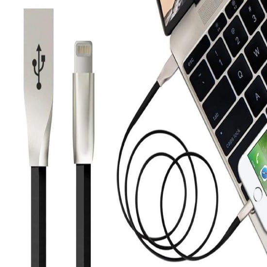 Aquarius ToughArmour Anti Tangle Zinc Alloy Charge & Sync Cable for iPhone 1m Black