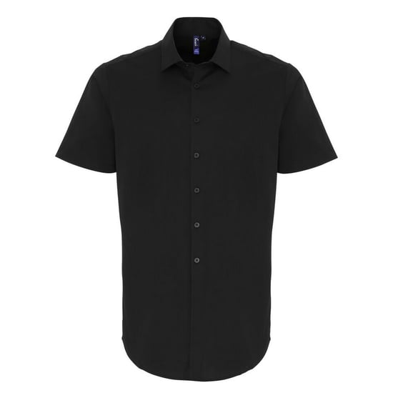 Premier Mens Stretch Fit Poplin Short Sleeve Shirt (Black) - Image 1