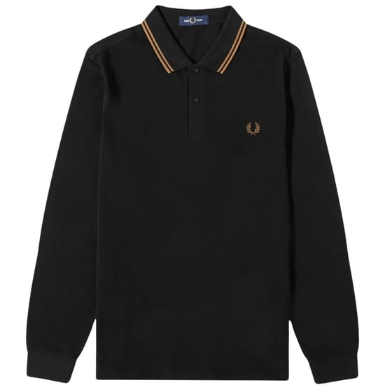Fred Perry Shaded Stone Twin Tipped Collar Black Long Sleeve Polo Shirt