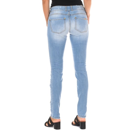 Long Denim Pants worn and torn effect 10DBF0094 woman