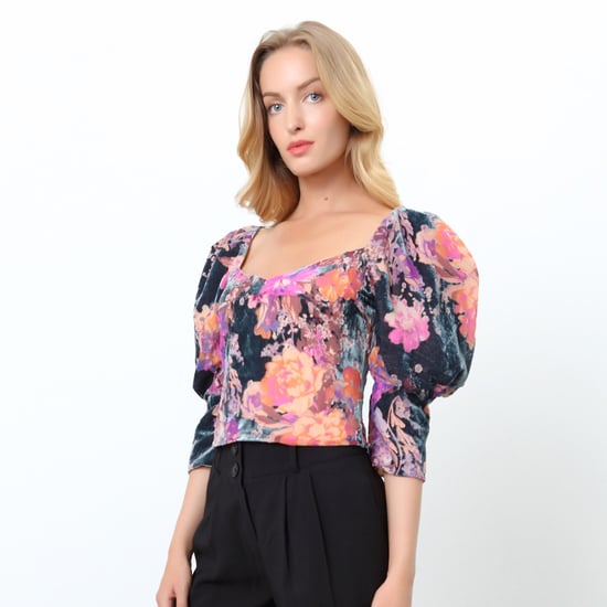 Top style 80's with floral print and puffy sleeves - Image 2