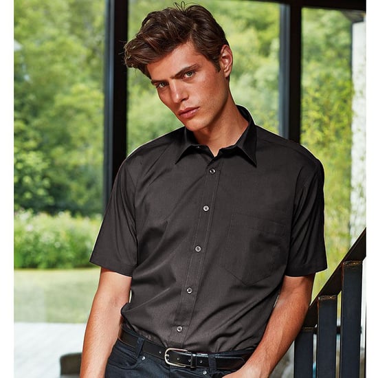 Premier Mens Short Sleeve Formal Poplin Plain Work Shirt (Black) - Image 2