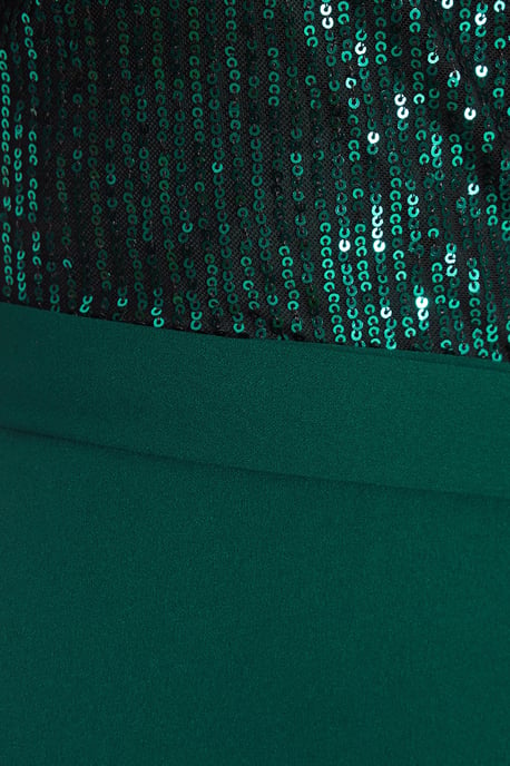 Bottle Green Sequin Wrap Dip Hem Midi Dress