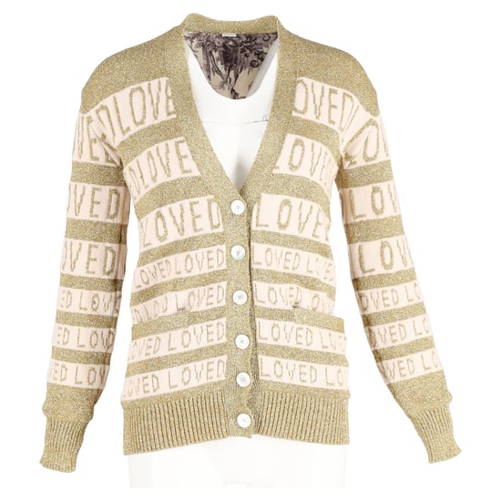 Gucci Loved Oversized Lurex Cardigan in Gold Wool - Image 4