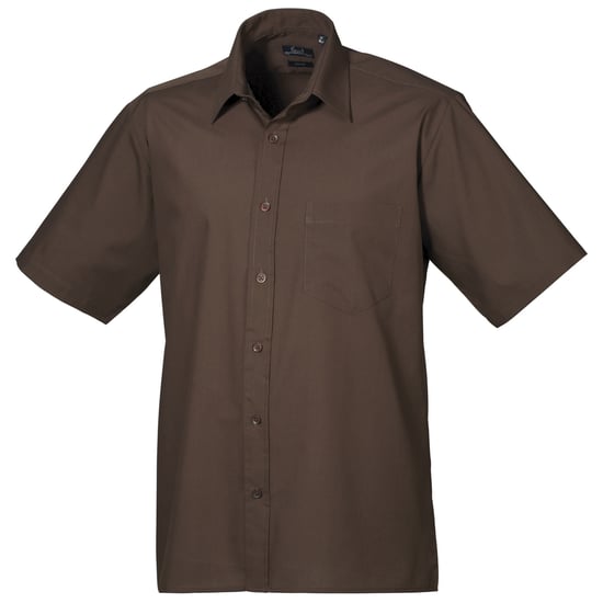 Premier Mens Short Sleeve Formal Poplin Plain Work Shirt (Brown) - Image 1