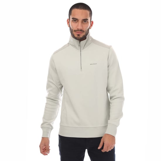 Men's Belstaff Cotton Fleece Alloy Quarter Zip Sweatshirt in White