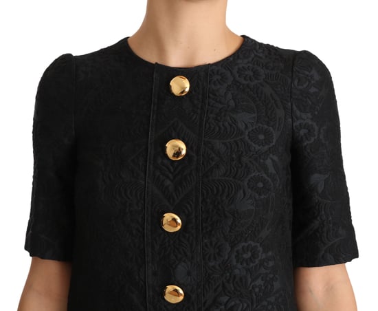 Vestido mini de jacquard negro con botones decorativos de Dolce & Gabbana para mujer - Image 3