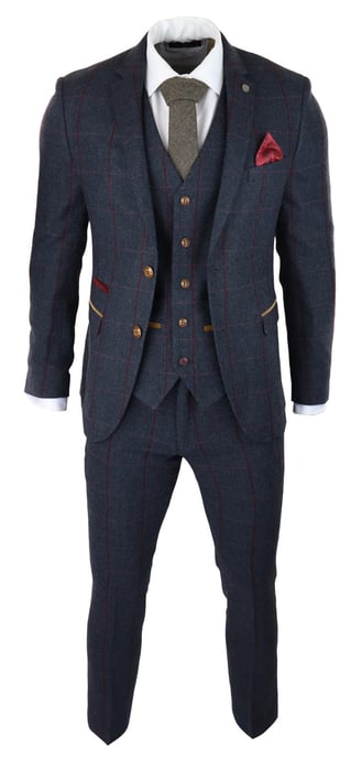 Traje de tweed de espiga para hombre, 3 piezas, azul marino, Peaky Blinders, corte entallado, años 20 - Image 2