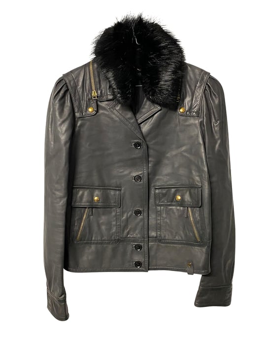 Gucci Jacket with Fur Collar Detail in Black Leather - Image 5