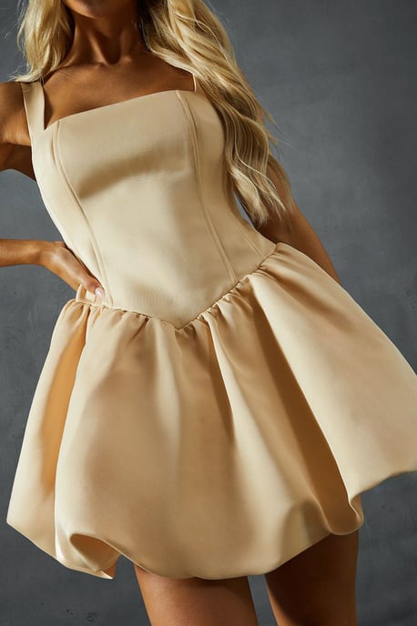 MissPap Womens Mini Dress Beige Sleeveless Short Satin - Image 4