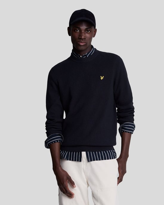 Lyle & Scott Grid Knit Mens Crew Neck Jumper - Image 1