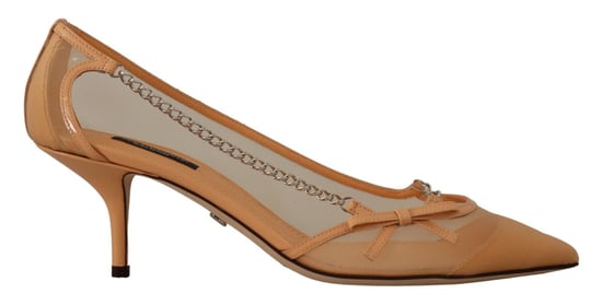 Zapatos de Tacón con Cadena de Cuero y Malla en Melocotón para Mujer de Dolce & Gabbana - Image 1