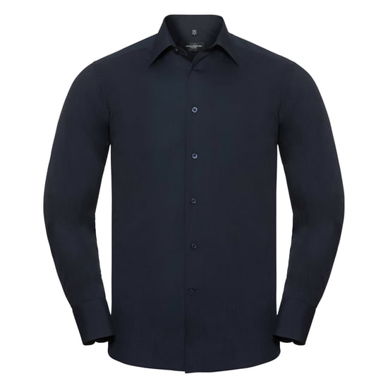 Russell Collection Mens Long Sleeve Poly-Cotton Easy Care Tailored Poplin Shirt (French Navy) - Image 1