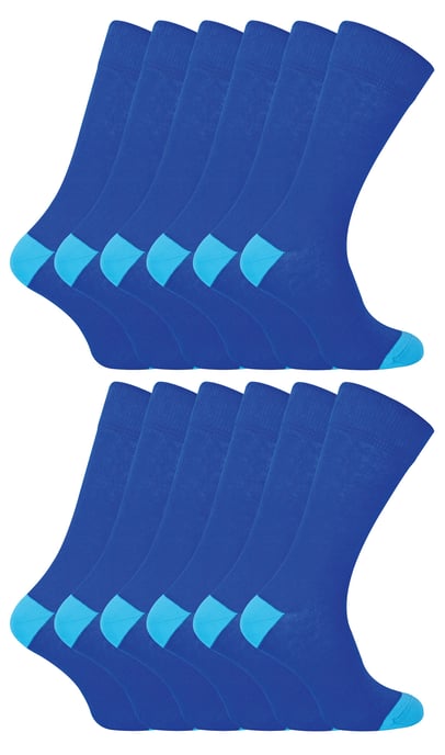 Paquete múltiple de 12 pares de calcetines de algodón negros para hombres | Sock Snob | Calcetines de caña transpirables con talón y puntera acolchados - Azul - Image 1