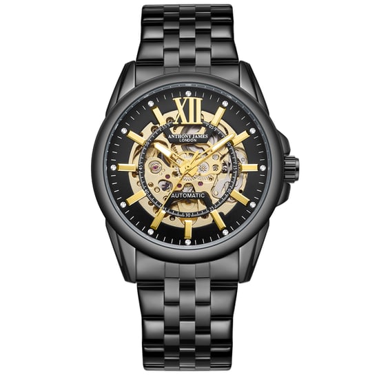 Reloj de Lujo Anthony James Automático Esqueleto Negro para Hombre - Image 1