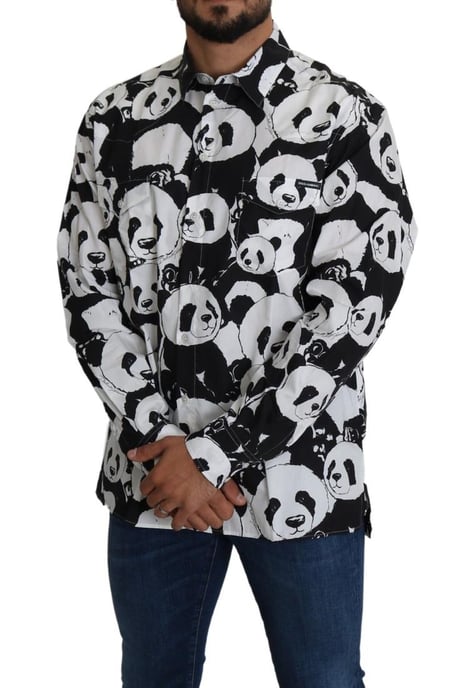 Camisa Casual 100% Algodón Negra Panda para Hombre de Dolce & Gabbana - Image 3