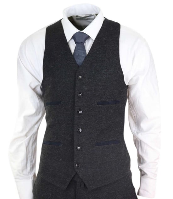 Traje retro vintage de tweed de lana negro de 3 piezas para hombre - Image 5