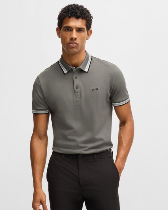 BOSS Green Paddy Mens Cotton-Piqué Polo Shirt with Contrast Logo - Image 1