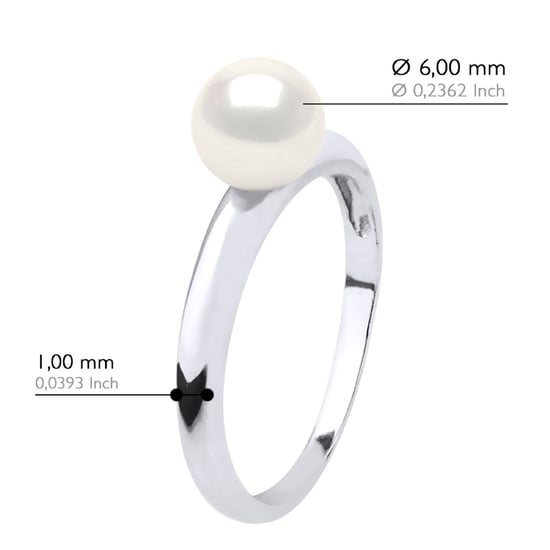 Ring - White Gold - Real Cultured Freshwater Pearl Round 6-7 mm - Image 2