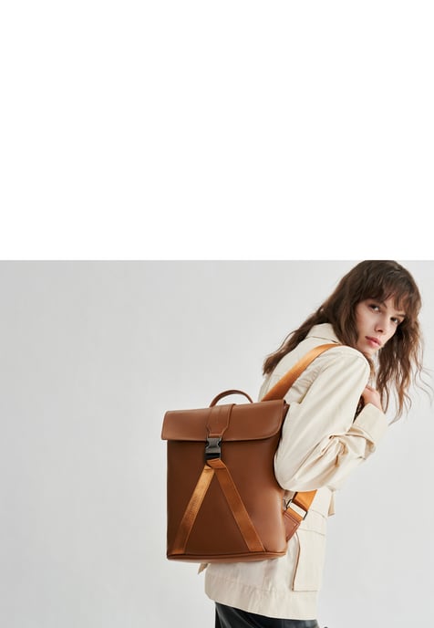 Smooth Leather Buckle Backpack