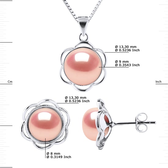 Adornment Necklace & Earrings PETAL Freshwater Pearl 8-9mm Natural Pink 925