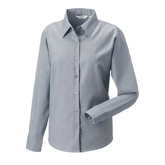 Russell Collection Ladies/Womens Long Sleeve Easy Care Oxford Shirt (Silver) - Image 3