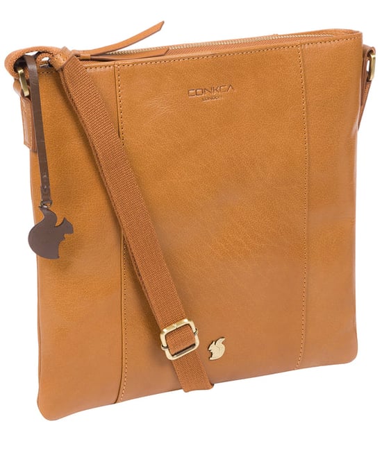 'Sol' Dark Tan Leather Cross Body Bag
