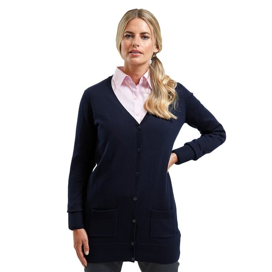 Premier Womens/Ladies Longline V Neck Cardigan (Navy) - Image 2