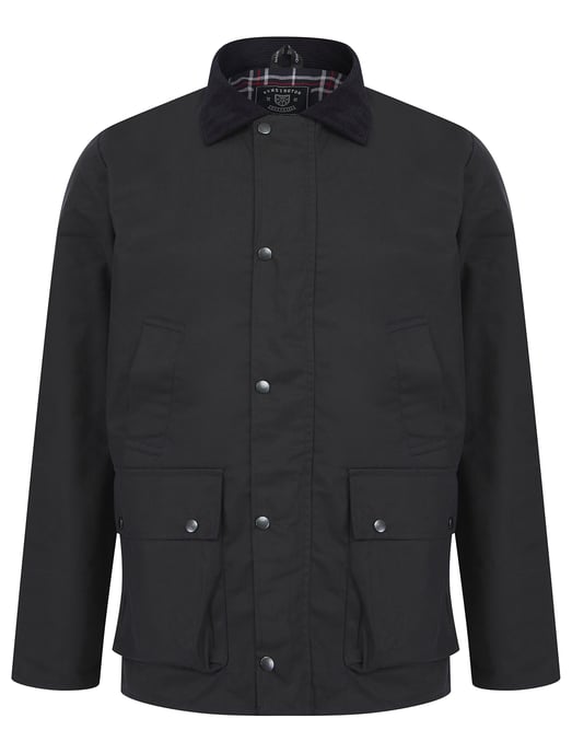 Navy Cotton Wax Jacket With Corduroy Collar