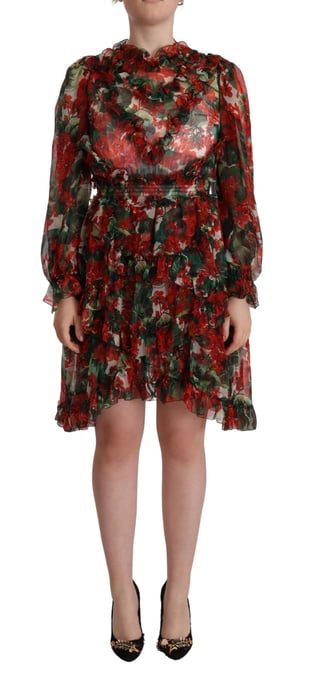 Vestido Maxi Largo de Seta Multicolor Rojo con Flores para Mujer de Dolce & Gabbana - Image 1