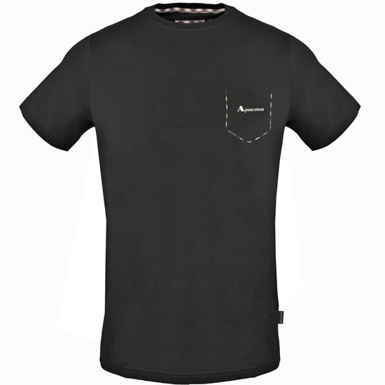 Aquascutum camiseta negra con ribete de bolsillo a cuadros - Image 1