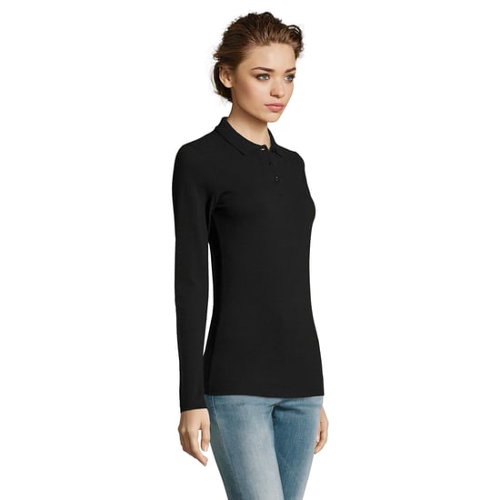 SOLS Womens/Ladies Perfect Long Sleeve Pique Polo Shirt (Black) - Image 6