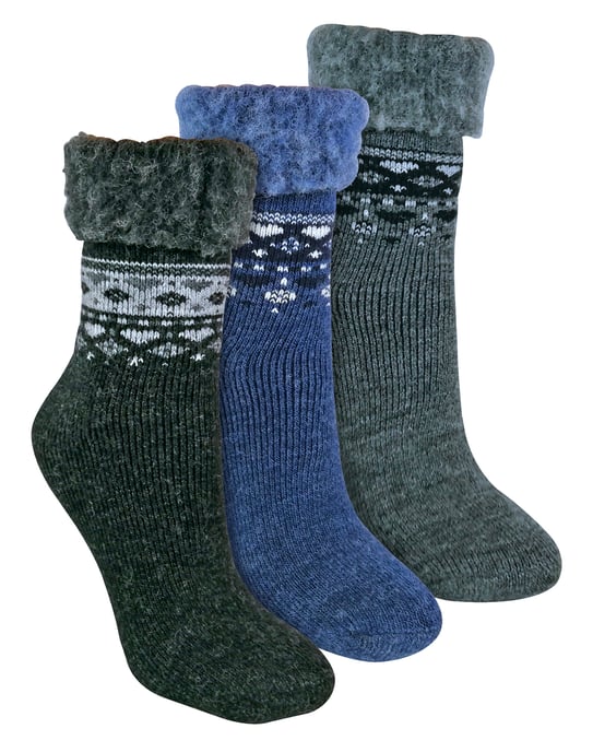 Lote de 3 calcetines de lana con diseño nórdico para mujer - Negro / Carbón / Denim - Image 1