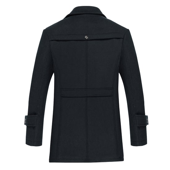 Men's Winter Thickened Solid Color Lapel Casual Wool Coat with Striped Collar Camel Blue