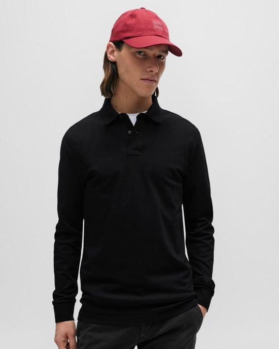 BOSS Orange Passerby Mens Long Sleeve Stretch-Cotton Polo Shirt with Logo Patch NOS - Image 1