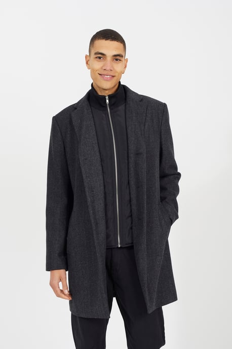Dark Grey Herringbone Single Breasted Double Layer Overcoat