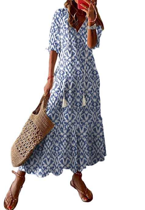 Vestido Maxi de Impresión Geométrica para Mujer en Azul Cielo - Image 4