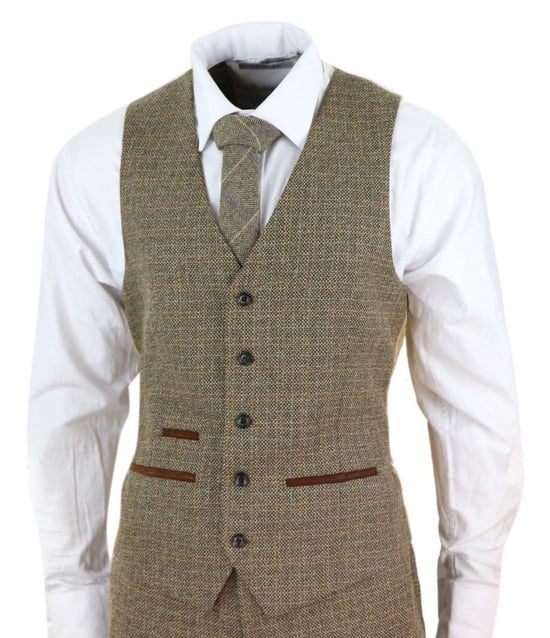 Traje retro vintage de tweed marrón a cuadros para hombre de 3 piezas - Image 2