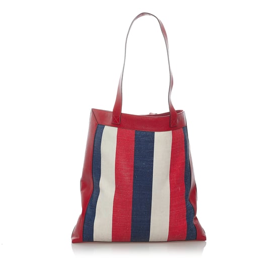 Vintage Gucci 2018 Logo Striped Tote Bag Red