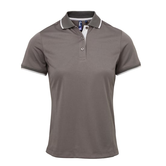 Premier Womens/Ladies Contrast Coolchecker Polo Shirt (Dark Grey/Silver) - Image 1