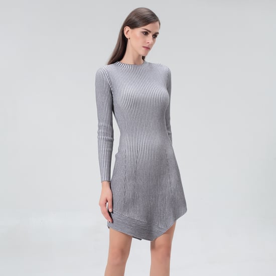 Asymmetrical short dress in ribbed knit - Image 2
