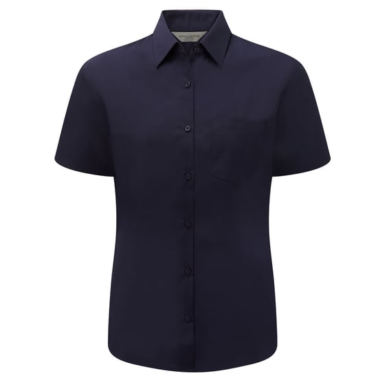 Russell Collection Ladies/Womens Short Sleeve Poly-Cotton Easy Care Poplin Shirt (French Navy) - Image 1