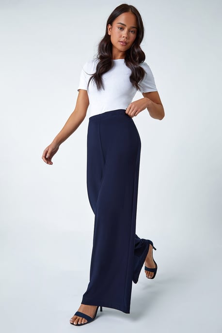 Petite Wide Leg Stretch Trousers Jersey Palazzo Pants