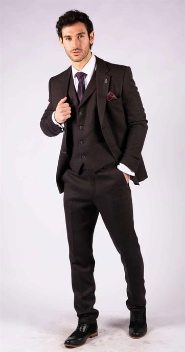 Traje de tweed de tres piezas en espiga color morado y ciruela para hombre, Peaky Blinders, clásico, a medida - Image 6