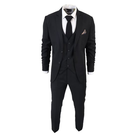 Traje clásico negro liso de 3 piezas IM1 para hombre - Image 1