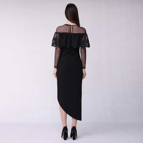 Fitted cocktail dress in sheathing jersey, tulle and lace - Image 2